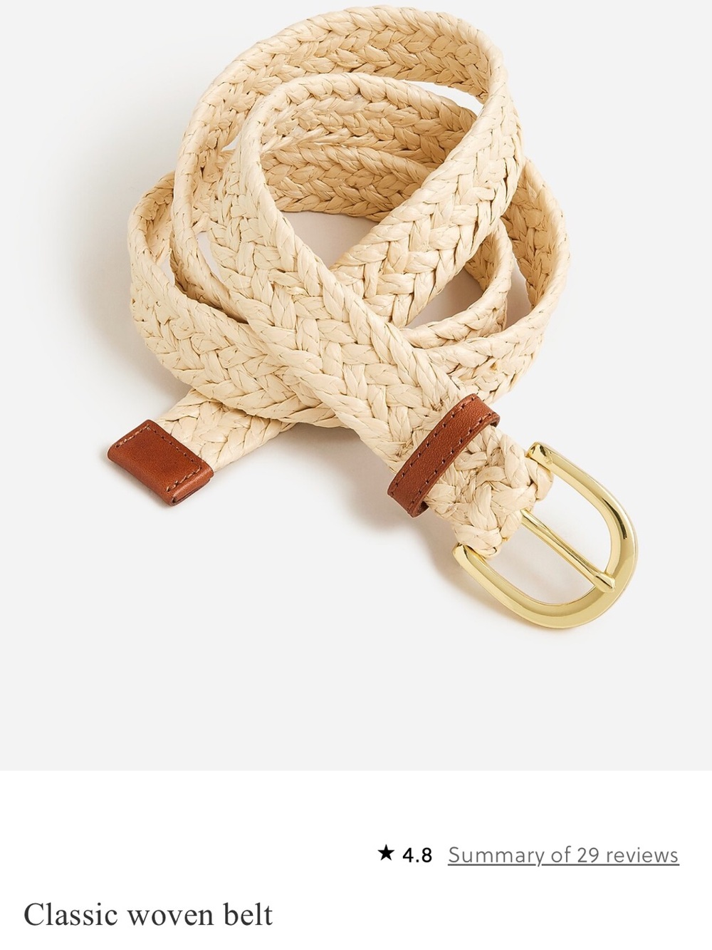 J.Crew Braided Straw Belt with Brown Leather Accent
